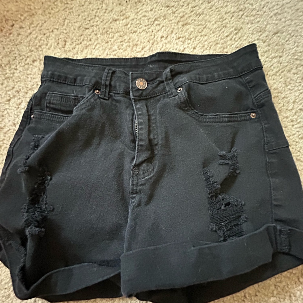 Black Distressed Denim Shorts